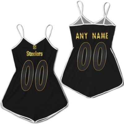 Personalized Pittsburgh Steelers 00 Anyname Black Golden Edition Jersey Inspired Style Gift For Pittsburgh Steelers Fans Romper Jumpsuit RJ01626