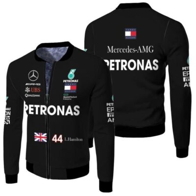 Petronas UBS Mercedes-AMG Lewis Hamilton 44 Racing Motorsport White Designed Gift For Hamilton Fans Fleece Bomber Jacket