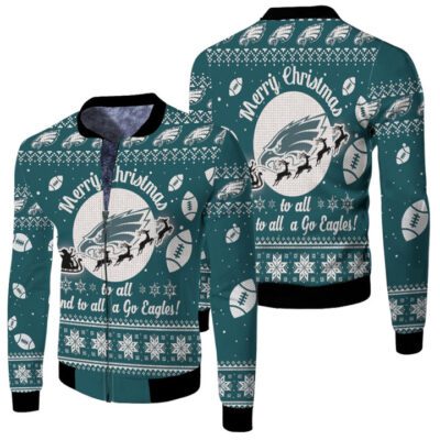 Philadelphia Eagles To All And To All A Go Eagles Ugly Christmas Festive Gift For Philadelphia Eagles Fans Fleece Bomber Jacket