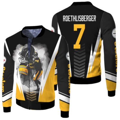 Pittsburgh Steelers Ben Roethlisberger 7 Black Jersey Style Designed Gift For Steelers Fans Roethlisberger Fans Fleece Bomber Jacket