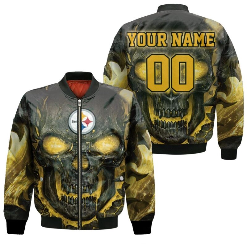 Pittsburgh Steelers Hello Darkness My Old Friend 3d Skull Personalized Bomber Jacket BJ01375