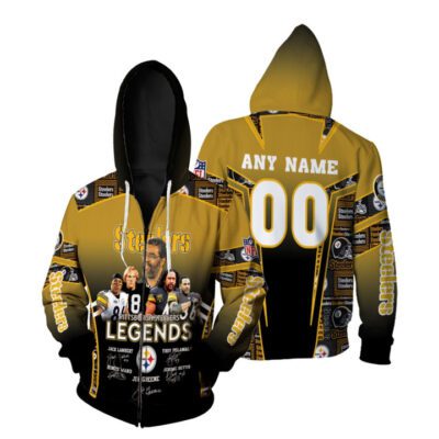 Pittsburgh Steelers Legends Jack Lambert Troy Polamalu Joe Greene Legendary Captain NFL 3D Custom Name Number For Steelers Fans Zip Hoodie ZH01442