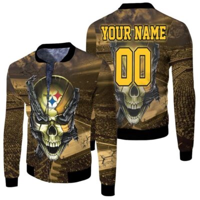 Pittsburgh Steelers Skull Chain Personalized Fleece Bomber Jacket