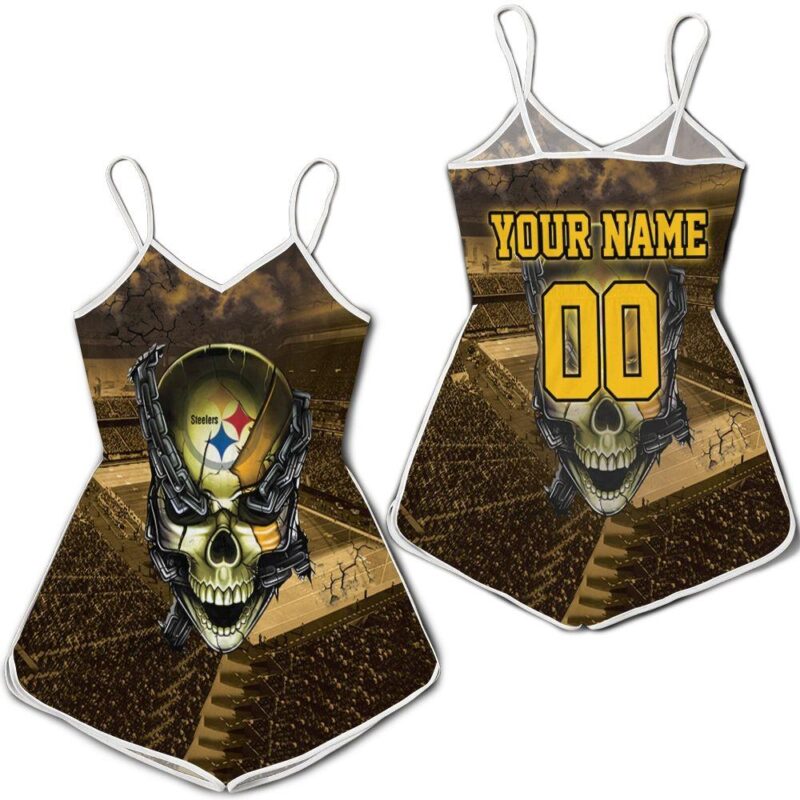Pittsburgh Steelers Skull Chain Personalized Romper RJ02681