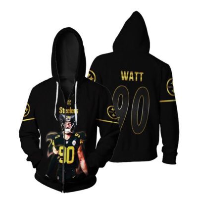 Pittsburgh Steelers T.J. Watt 90 NFL Black Golden Edition 3D Gift For Steelers Fans Zip Hoodie ZH00967