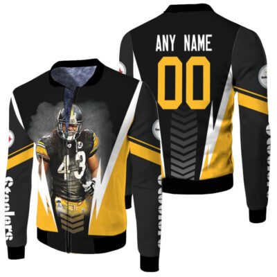 Pittsburgh Steelers Troy Polamalu 00 Any Name Black Jersey Style Gift With Custom Number Name For Steelers Fans Fleece Bomber Jacket