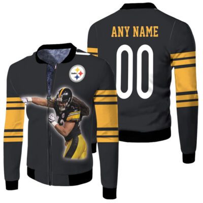 Pittsburgh Steelers Troy Polamalu 43 Black Jersey Style Gift With Custom Number Name For Pittsburgh Steelers Fans Fleece Bomber Jacket