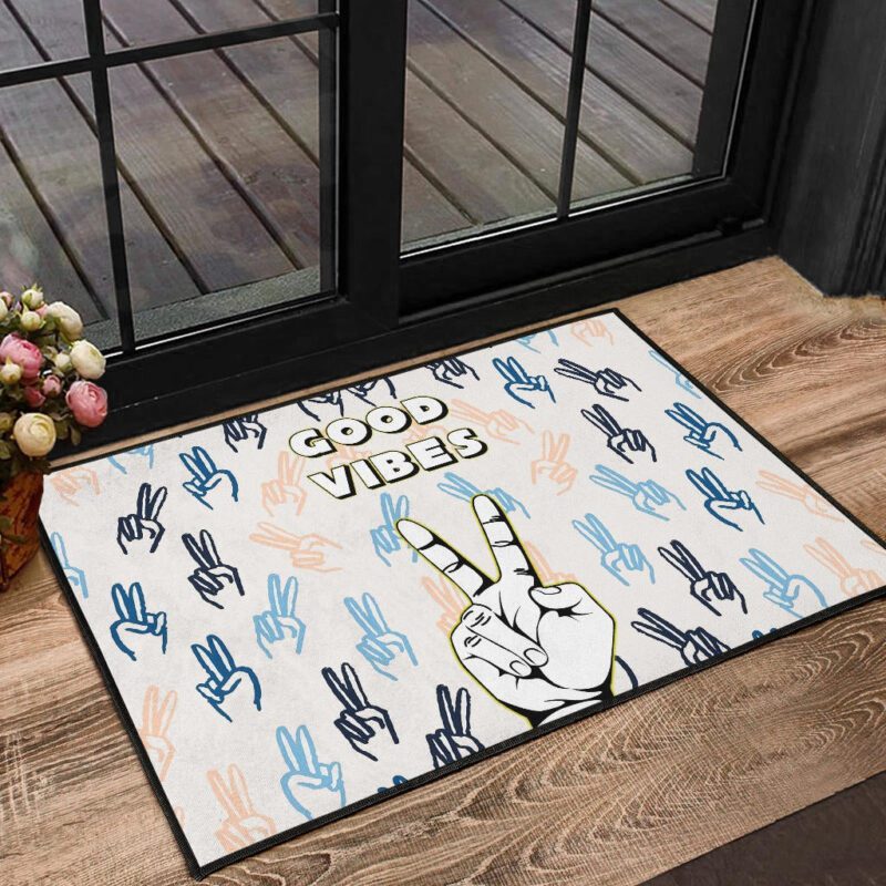 Positive Good Vibes Hi Hand Sign Patterns Door Mat Welcome Mat 1