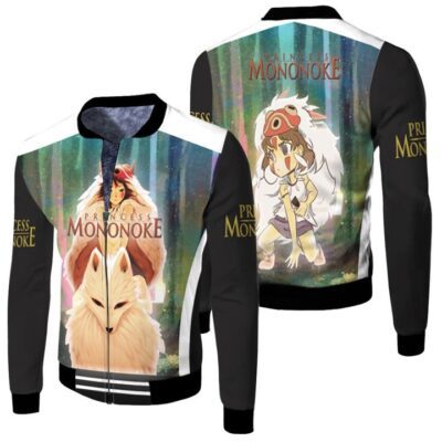 Princess Mononoke San And Moro-No-Kimi Brave Warriors Gift for Mononoke Hime Fans Fleece Bomber Jacket