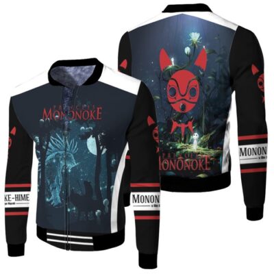 Princess Mononoke San And The Shinigami God At Night Gift for Mononoke hime Fans Fleece Bomber Jacket