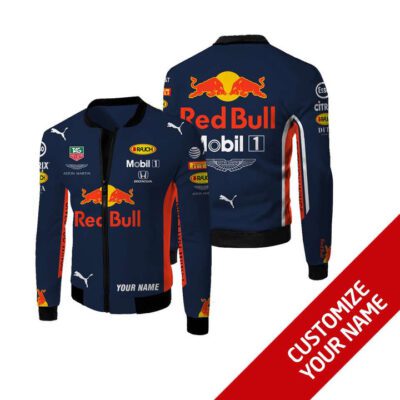 Red Bull Mobil Auto Racing Team Costume Personalized Gift With Custom Name For Red Bull Fans Fleece Bomber Jacket
