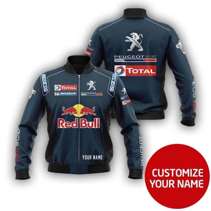 Red Bull Peugeot Sport Auto Racing Team Costume 3D Personalized Design Allover Gift With Custom Name For Red Bull Fans Bomber Jacket BJ03591
