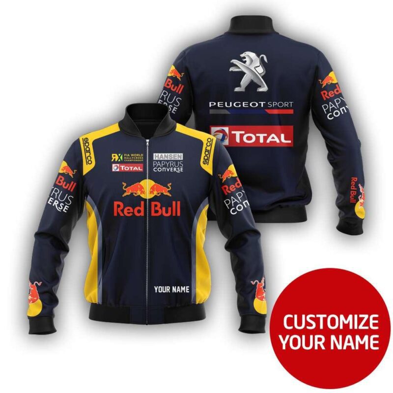 Red Bull Peugeot Sport Auto Racing Team Costume 3D Personalized Design Gift With Custom Name For Red Bull Fans Bomber Jacket BJ03649