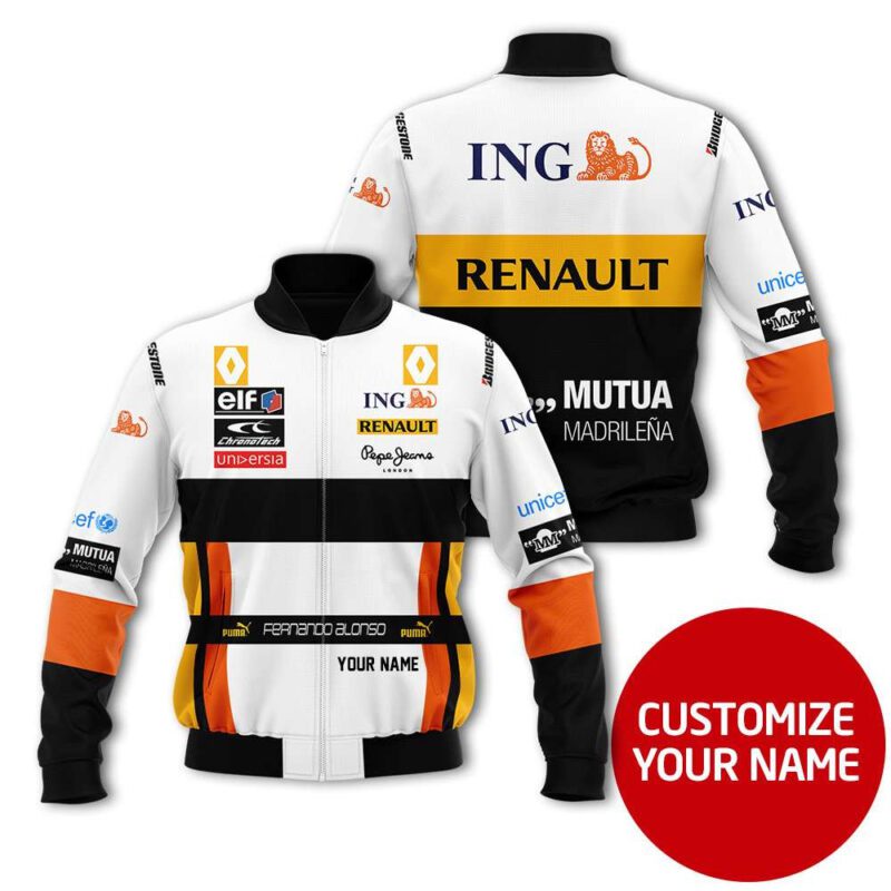 Renault Ing Fernando Alonso Auto Racing Team Costume Personalized Gift With Custom Name For Renault Fans Bomber Jacket BJ03644