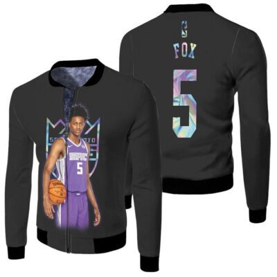 Sacramento Kings De Aaron Fox 5 NBA Great Player Black Gift For Kings Fans Fleece Bomber Jacket