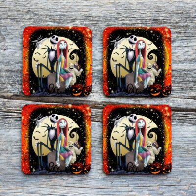 Sally & Jack Skellington Halloween Drinkware Coasters (Set of 4)