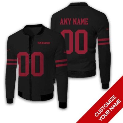 San Francisco 49Ers Nfl American Football Team Logo 3D Black Jersey Style Gift With Custom Number Name For 49Ers Fans Fleece Bomber Jacket
