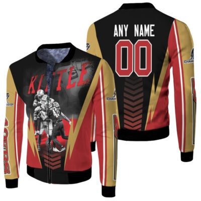 San Francisco 49ers George Kittle 00 Any Name NFC Championship 2022 Black Jersey Style Gift With Custom Number Name For 49ers Fans Fleece Bomber Jacket