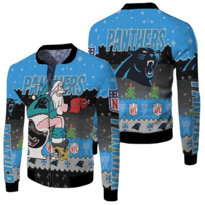 Santa Claus Carolina Panthers Sitting on Buccaneers Falcons Saints Toilet Christmas Gift For Panthers Fans Fleece Bomber Jacket