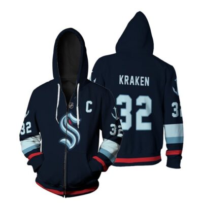 Seattle Kraken #32 NHL Ice Hockey Team Logo 2020 Blue 3D Gift For Seattle Fans Zip Hoodie ZH00531
