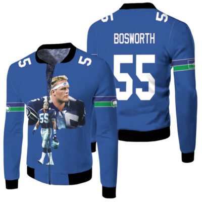 Seattle Seahawks Brian Bosworth 55 1987 Retired Player Royal Blue Jersey gift for Seattle Seahawks fans Fleece Bomber Jacket