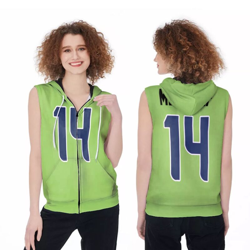 Seattle Seahawks DK Metcalf 14 NFL American Football Team Green Color Rush Legend Jersey Jersey Style For Seahawks Fans Zip Sleeveless Hoodie ZSH0999