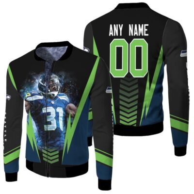 Seattle Seahawks Kam Chancellor 00 Any Name Black Jersey Style Gift With Custom Number Name For Seahawks Fans Fleece Bomber Jacket