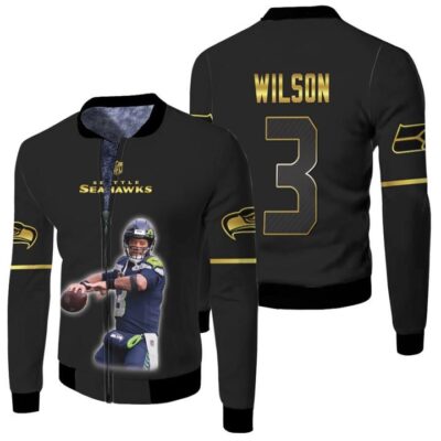 Seattle Seahawks Russell Wilson 3 Great Player Legend Black Gift For Seahawks Fans Fleece Bomber Jacket