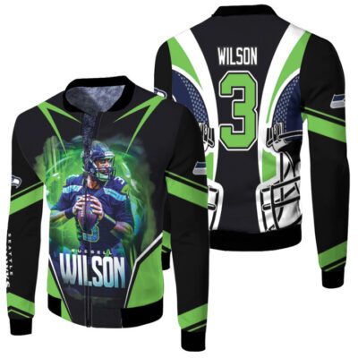 Seattle Seahawks Russell Wilson 3 Green Jersey Style Designed Gift For Seahawks Fans Wilson Fans Fleece Bomber Jacket