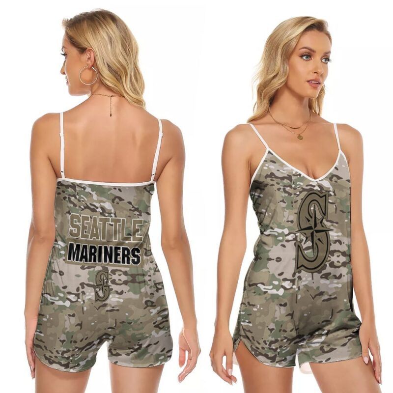 Settle Mariners MLB Baseball Team Logo Camouflage Gift For Settle Mariners Fans Baseball Lovers V-neck Romper Jumpsuit RJ01071