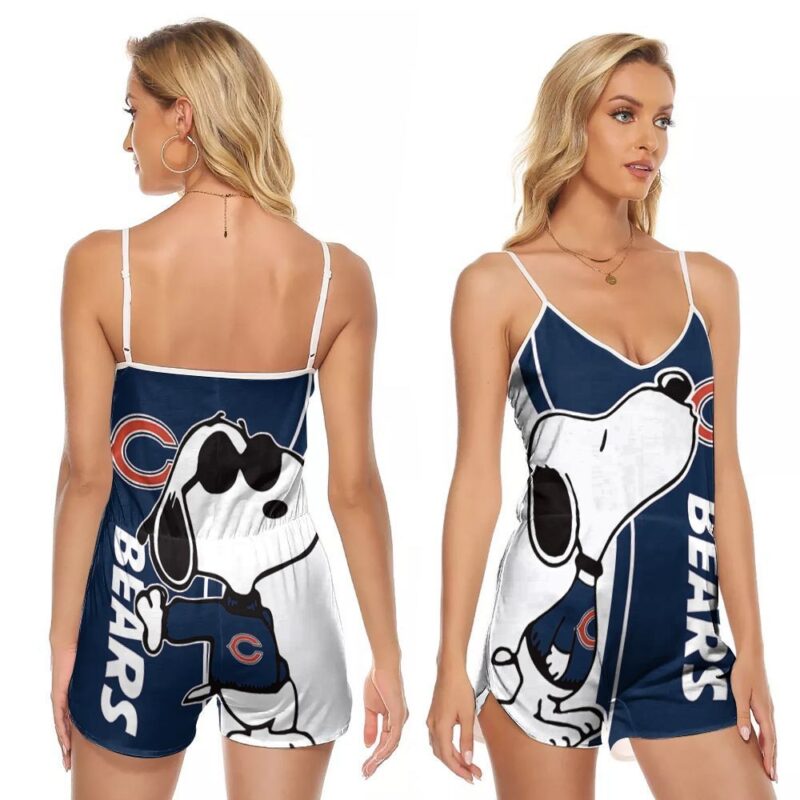 Snoopy Kiss Chicago Bears Logo 3D Designed For Chicago Bears Snoopy Fans Chicago Bears Snoopy Lovers V-neck Romper Jumpsuit RJ01132