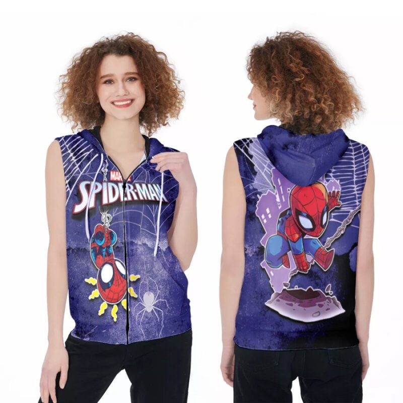 Spider Man No Way Home Spider Chibi Spider Sense 3D Designed Allover Gift For Spider Man Fans Zip Sleeveless Hoodie ZSH0002