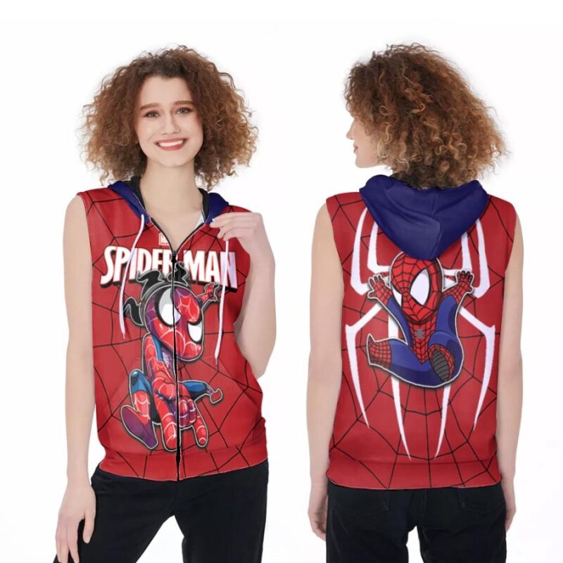 Spider Man No Way Home Spider Man Chibi Spider Logo Red 3D Designed Allover Gift For Spider Man Fans Zip Sleeveless Hoodie ZSH0260