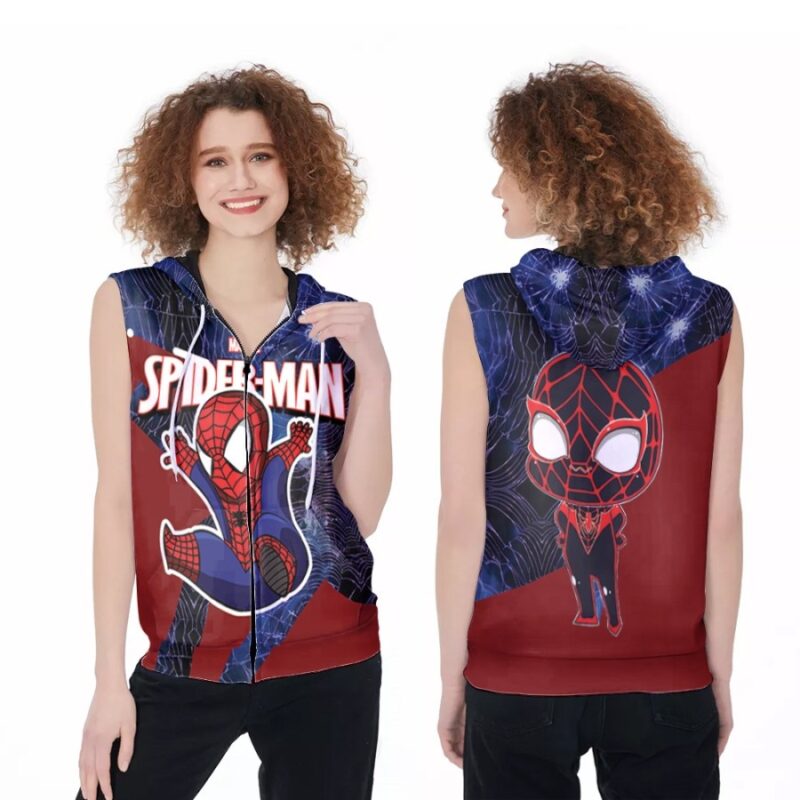 Spider Man No Way Home Spider Man Chibi Spider Logo Red Superhero 3D Designed Allover Gift For Spider Man Fans Zip Sleeveless Hoodie ZSH0062