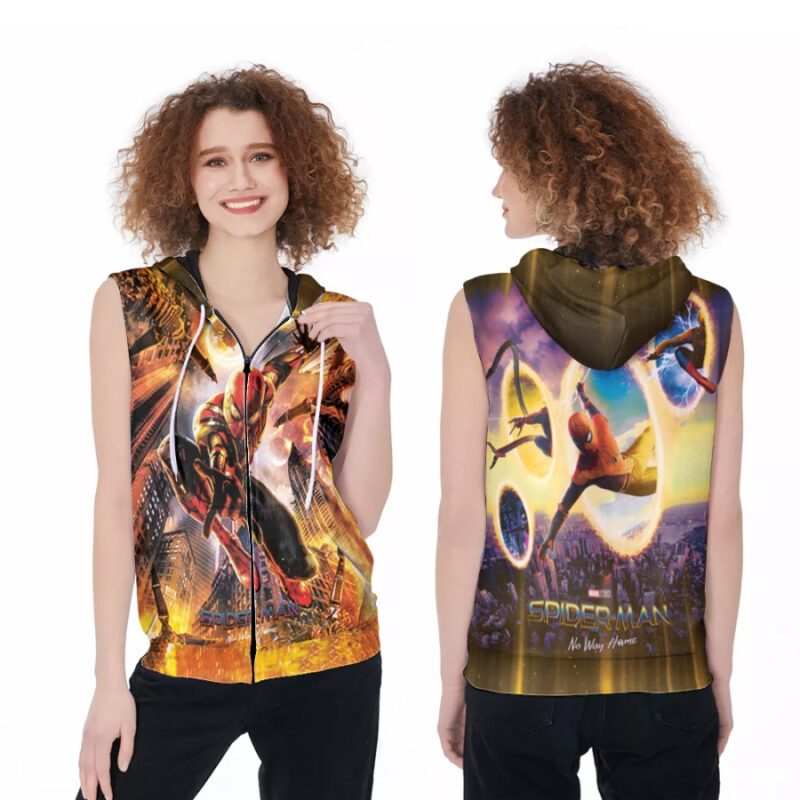 Spider Man No Way Home Three Spider Men Colabs Through Time Portal 3D Designed Allover Gift For Spider Man Fans Zip Sleeveless Hoodie ZSH0114