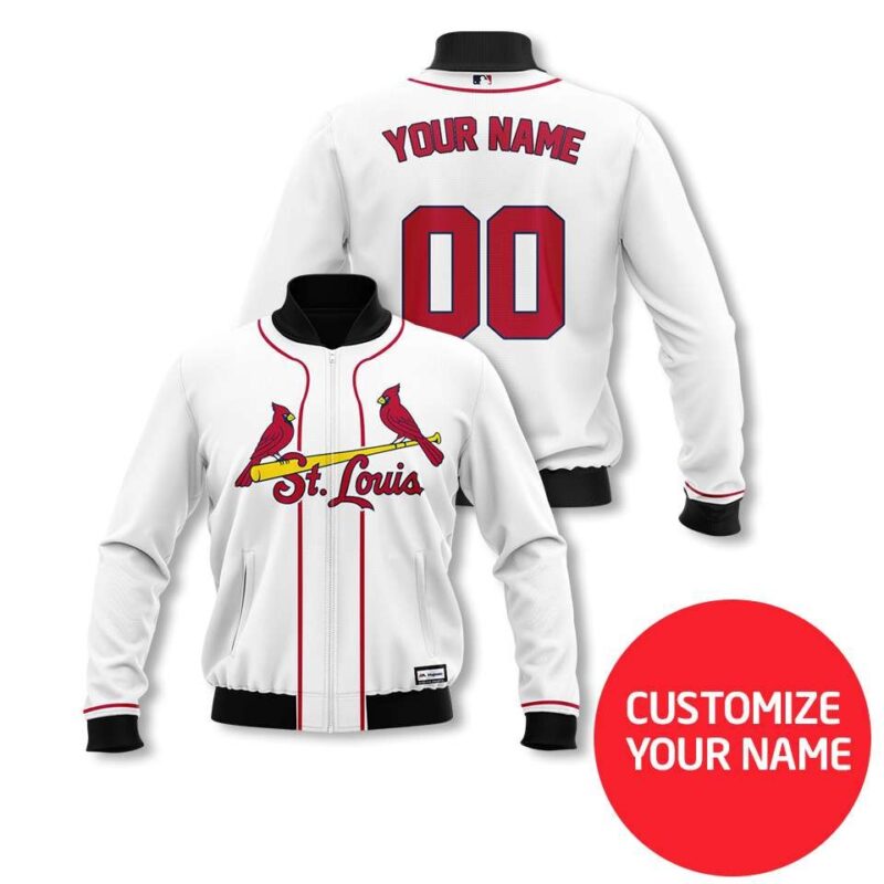 St Louis Cardinals Baseball Team Mlb White Custom Number Name Gift For Cardinals Fans Bomber Jacket BJ03662