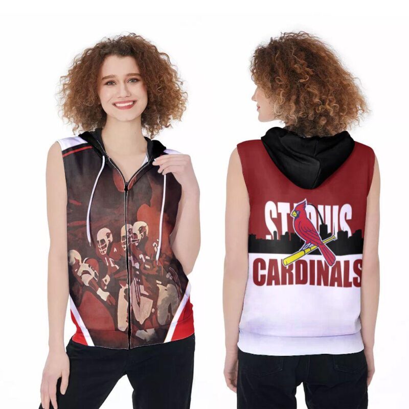 St Louis Cardinals Legends Fighting Oil Painting 3D Designed Allover Gift For Cardinals Fans Zip Sleeveless Hoodie ZSH0751