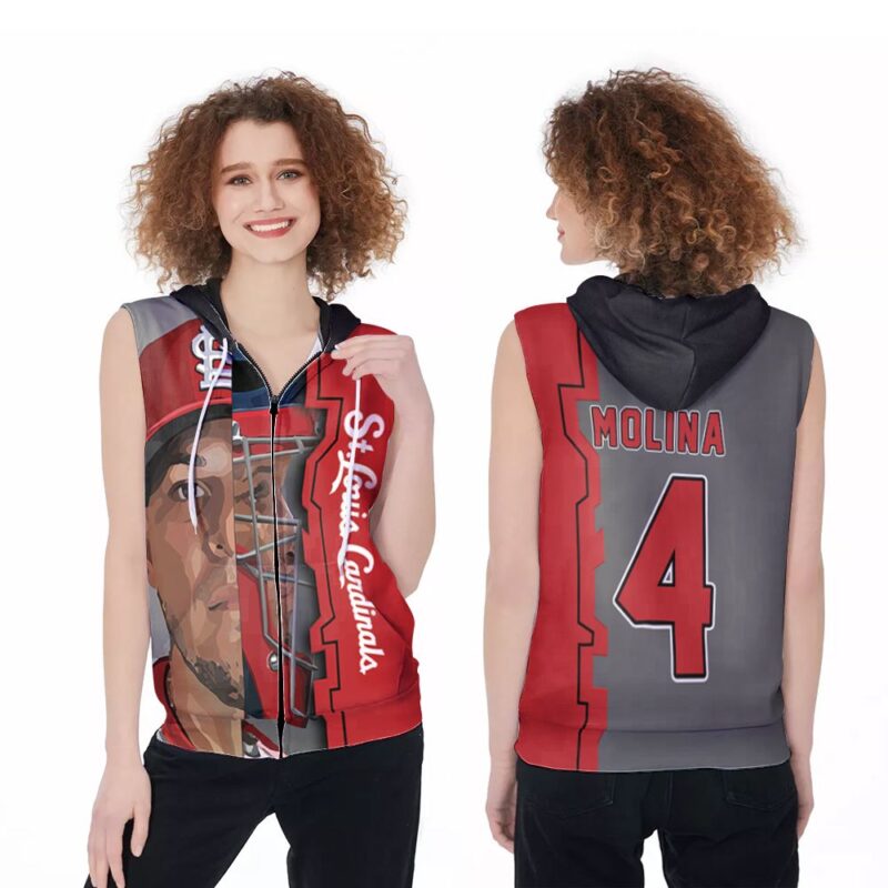 St Louis Cardinals Yadier Molina 3 Legend Split Face MLB Baseball Team 3D Designed Allover Gift For Cardinals Fans Zip Sleeveless Hoodie ZSH0829