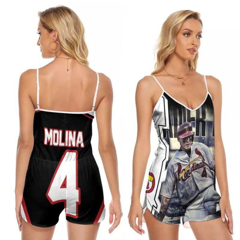 St Louis Cardinals Yadier Molina 4 Leader Legend Player MLB Baseball Gift For Cardinals Fans V-neck Romper Jumpsuit RJ00965
