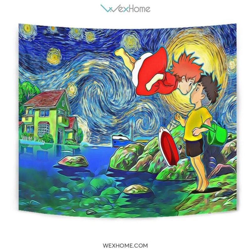 Starry Night Ponyo Wall Anime Tapestry 1