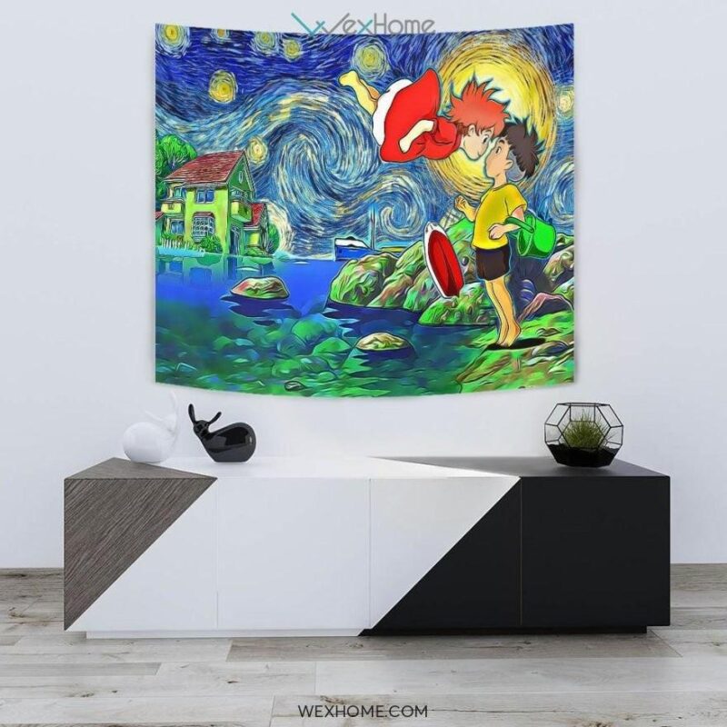 Starry Night Ponyo Wall Anime Tapestry 2
