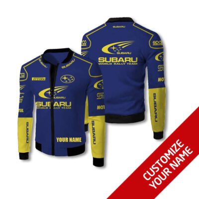 Subaru World Rally Team Auto Racing Team Costume Personalized Gift With Custom Name For Subaru Fans Fleece Bomber Jacket