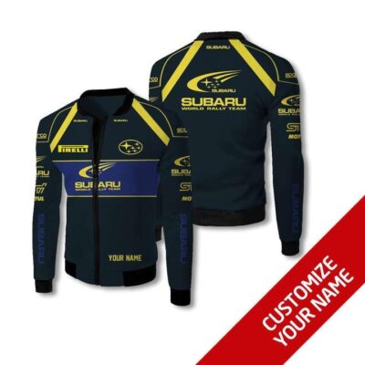 Subaru World Rally Team Auto Racing Team Moto Gp Motocross 3D Gift With Custom Name For Subaru Fans Fleece Bomber Jacket