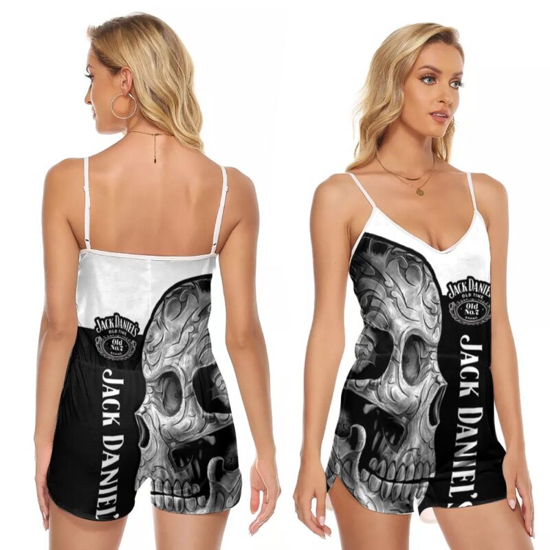 Sugar Skull Jack Daniels Flower Pattern 3D Designed For Jack Daniels Fans Jack Daniels Lovers V-neck Romper Jumpsuit RJ00942