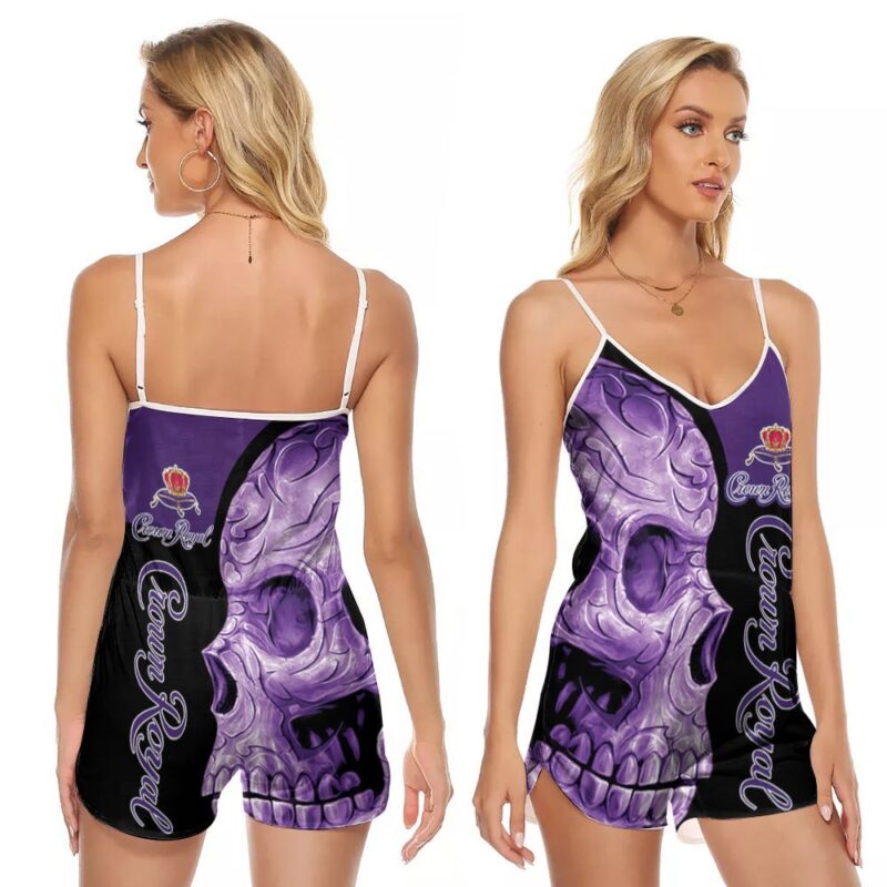 Sugar Skull crown royal purple Flower Pattern 3d designed for Crown royal fan V-neck Romper Jumpsuit RJ01023