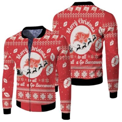 Tampa Bay Buccaneers To All And To All A Go Buccaneers Ugly Christmas Festive Gift For Tampa Bay Buccaneers Fans Fleece Bomber Jacket