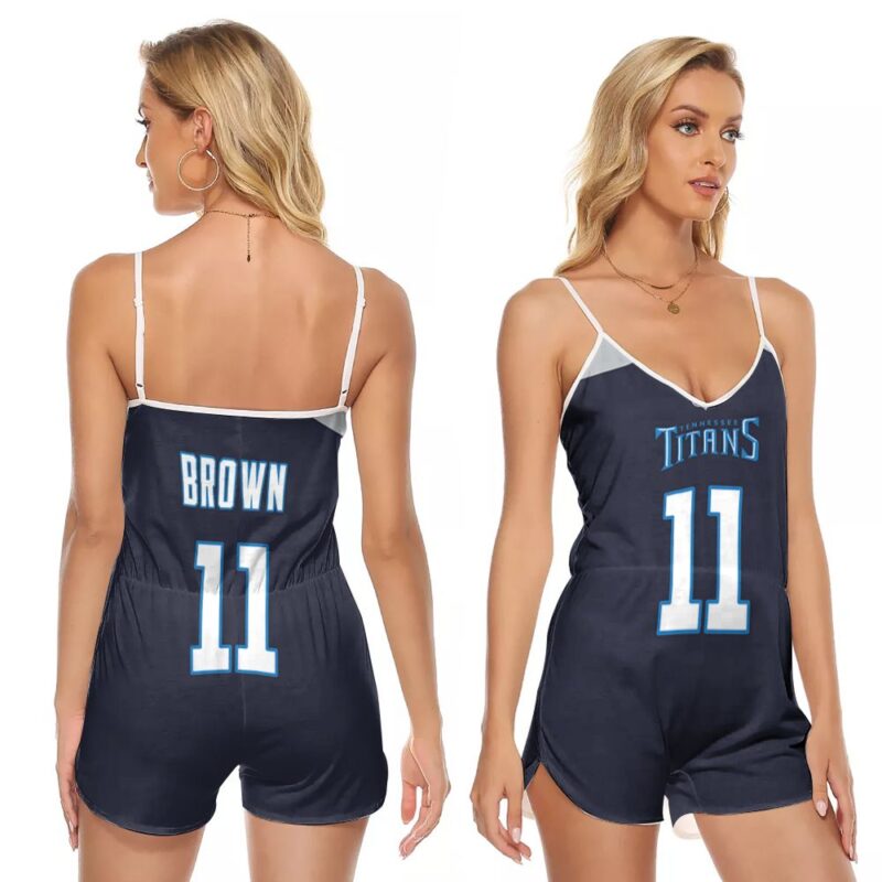 Tennessee Titans A J Brown #1 NFL New Game Navy 2019 Gift For Titans Fans V-neck Romper Jumpsuit RJ05142