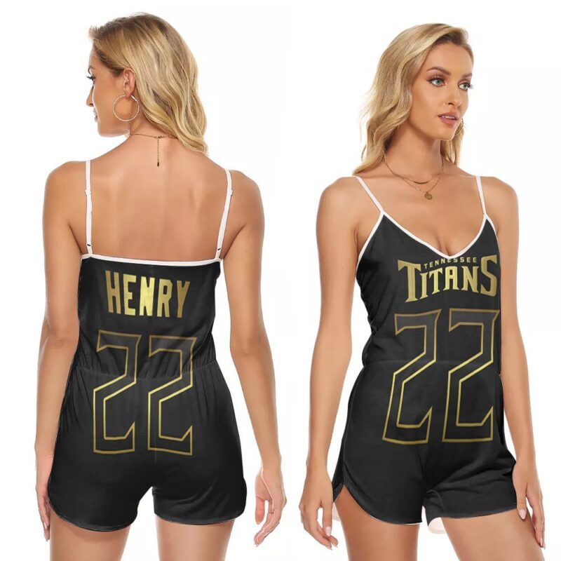 Tennessee Titans Derrick Henry 22 Great Player NFL American Football Black Golden Edition Gift For Titans Fans V-neck Romper Jumpsuit RJ01110