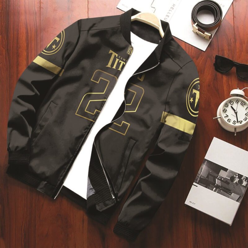 Tennessee Titans Derrick Henry #22 NFL America Football Golden Edition Black 3D Allover Gift For Titans Fans Bomber Jacket BJ00673