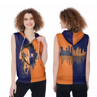 Texas Longhorns Houston Asrtros Fighting Hearbeat American Football Team Logo For Texas Longhorns Houston Asrtros Fans Zip Sleeveless Hoodie ZSH0971